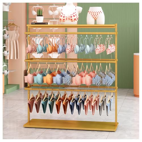 Zfmnoyev Doppelseitiger Unterwäscheständer Kleiderständer Aus Metall Mit Oberer Ablage Multifunktionaler Organizer Für Schals, BHS, Socken, Handschuhe Und Slips(Gold,100x40x135 cm) von Zfmnoyev