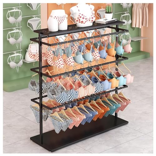 Zfmnoyev Doppelseitiger Unterwäscheständer Kleiderständer Aus Metall Mit Oberer Ablage Multifunktionaler Organizer Für Schals, BHS, Socken, Handschuhe Und Slips(Schwarz,150x40x135 cm) von Zfmnoyev