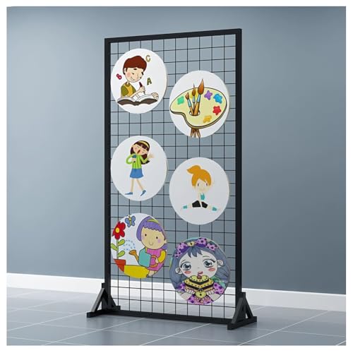 Zfmnoyev Gitterwand-Präsentationsständer Mit Stabilem T-Fuß, Bodenstehender Gitterturm, Metallgitter-Lagerregal Mit 4 Rollen Und 20 Haken, Für Einzelhandel Und Handwerksmessen(Schwarz,60x40x100 cm) von Zfmnoyev