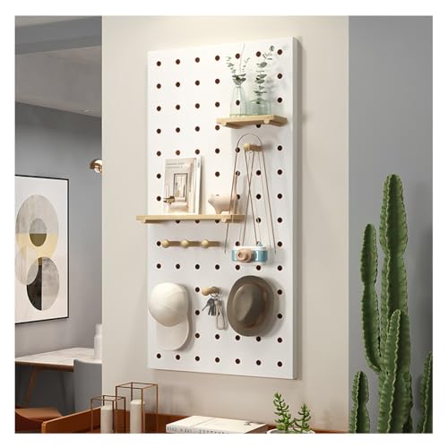 Zfmnoyev Lochwand Aus Massivholz 16 Mm Starke Wandaufbewahrungsplatte Pegboard-Sets Für Die Wandaufbewahrung Multifunktionaler Lochwandhalter Für Schlafzimmer, Arbeitszimmer Und Büro(Weiß,60x80 cm) von Zfmnoyev