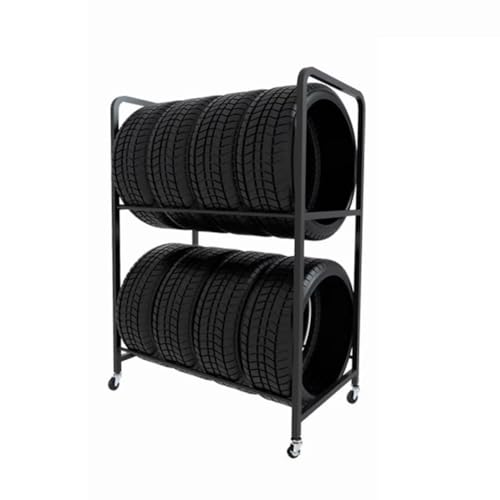Zfmnoyev Reifenregal Mit Rollen Mobiler Reifenregalwagen Mit 4 Rädern Reifenregal Für Autoreifen Für Garage, Keller, Werkstatt(110x45x140 cm) von Zfmnoyev