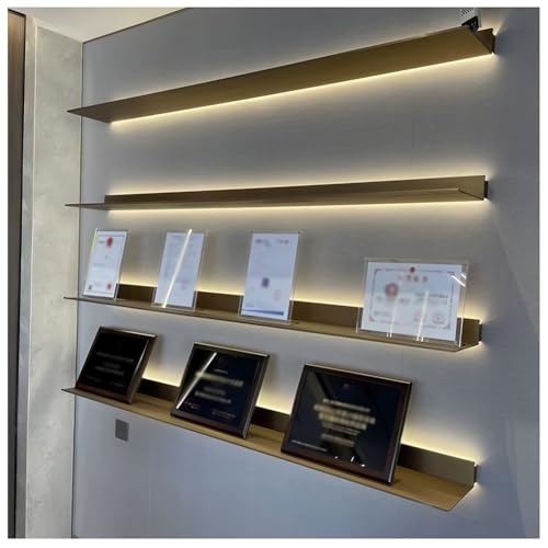 Zfmnoyev Schwebendes Präsentationsregal Mit Integrierter LED-Beleuchtung Und Transformator, Wandmontierte, Lichtemittierende Metallregale, Vielseitiges Präsentationsregal(Gold,150x20x6.8 cm) von Zfmnoyev