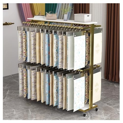 Zfmnoyev Stoffmusterständer Mit Rollen Für Den Gewerblichen Gebrauch, Freistehender Doppelseitiger Metallständer, Bodenstehender Organizer Für Vorhänge, Steppdecken, Decken(Gold,100x40x155 cm) von Zfmnoyev