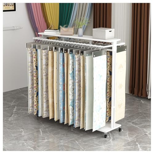Zfmnoyev Stoffmusterständer Mit Rollen Für Den Gewerblichen Gebrauch, Freistehender Doppelseitiger Metallständer, Bodenstehender Organizer Für Vorhänge, Steppdecken, Decken(Weiß,120x40x135 cm) von Zfmnoyev