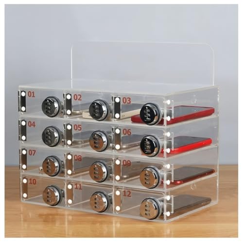 Zfmnoyev Transparenter Telefonkasten Aus Acryl Mit Zahlenschloss, Wandmontierter, Abschließbarer Handyschrank, Taschen-Kartenschrank Für Handys, Für Klassenzimmer, Büros(Clear-B,6Slots) von Zfmnoyev