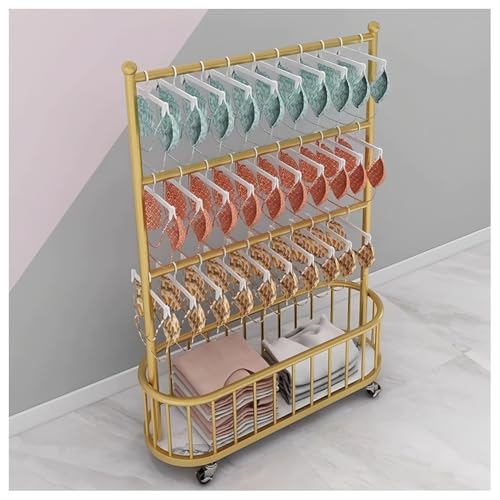 Zfmnoyev Unterwäscheständer Mit Rollen, Bodenstehendes Metallregal Für BHS, Shorts Und Socken, Multifunktionales Aufbewahrungsregal Für Schlafzimmer, Boutiquen(Gold,100x35x140 cm) von Zfmnoyev