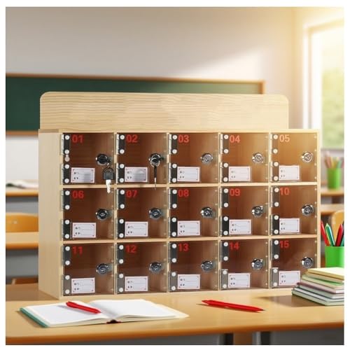 Zfmnoyev Wandmontierter Handyschrank Aus Holz, Handy-Schließfach Mit Türschloss Und Schlüssel, Acryl-Schranktür, Für Schule, Klassenzimmer, Büro, Konferenzraum(Natural-A,40Slots) von Zfmnoyev