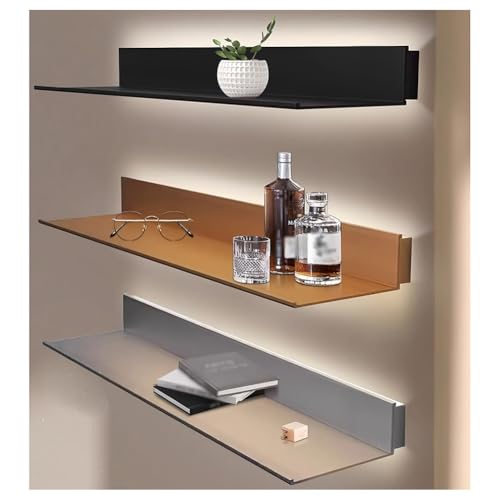 Zfmnoyev Wandregal Aus Metall Mit Lichtemission Vielseitiges Schwebendes Wandregal Aus Aluminiumlegierung Mit Integrierter LED-Beleuchtung Und Transformator (Grey,100x20x7 cm) von Zfmnoyev