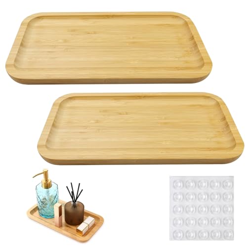 Zfseyuh 2 Stück Bambus Tablett,25 x 14cmx1.5cmvale Holztabletts Serviertablett,Tablett Deko,Klein Teetablett Tablett Bamboo Coaster mit Rutschfesten Selbstklebepunkten für Kaffee Tee von Zfseyuh