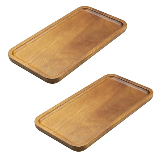 Zfseyuh 2 Stück Holztablett Rechteckig Tablett Holz Serviertabletts Kleines Dekotablett Badezimmer Tablett für Tischplatte, Dekorative Aufbewahrung 20 x 10 x 1.5 cm von Zfseyuh
