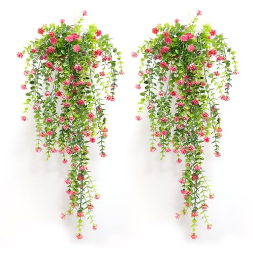 Zfseyuh 2 Stück Kunstpflanze Hängend,Efeu Künstlich mit Blumen Künstliche Pflanzen Wie Echt für Dekoration den Innen- und Außengartenbalkon 80cm von Zfseyuh