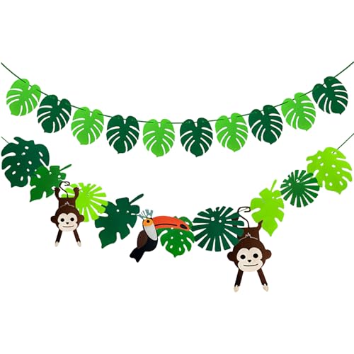 Zfseyuh 2 Stück Tropische Blätter-Banner Hawaii Party Deko Grün Dschungel Girlande aus Felt Palmenblätter Deko für Hawaii-Party Gartenparty Geburtstag Sommerparty von Zfseyuh