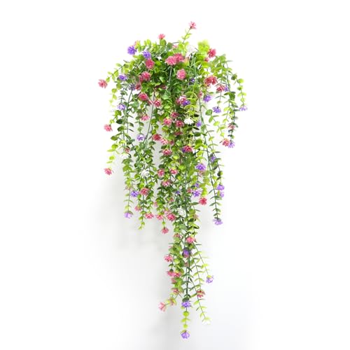 Zfseyuh 3 Stück Künstliche Hängepflanzen,Efeu Künstlich Hängend Blumen Kunstpflanze Hängend Wie Echt für Indoor Outdoor Balkon Hochzeit Garten Wanddeko 80cm (Dunkelviolett, Rosa, Champagner) von Zfseyuh