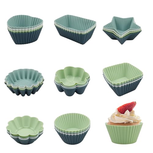 Zfseyuh 32 Stück Silikon Muffinförmchen,Wiederverwendbare Silikon Backform Cupcake Formen Muffinform Silikon,Muffin Backform Bpa-Frei, Antihaft Beschichtete 8 Stile,4 Farben von Zfseyuh