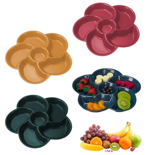 Zfseyuh 4 Stück Snackschale Snackteller Obstteller Snacktablett Snackteller mit 6 Fächern Süßigkeiten Schale Blumenförmige für Couch Süßigkeiten, Bar Snack von Zfseyuh