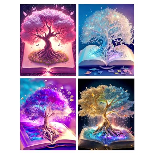 Zfseyuh 4 Stück Diamond Painting Magischer Baum,Diamond Painting Erwachsene Bilder,DIY Diamant Malerei 30x40cm Mosaikherstellung Full zubehör Art Strass Stickerei Wand Home Decor von Zfseyuh