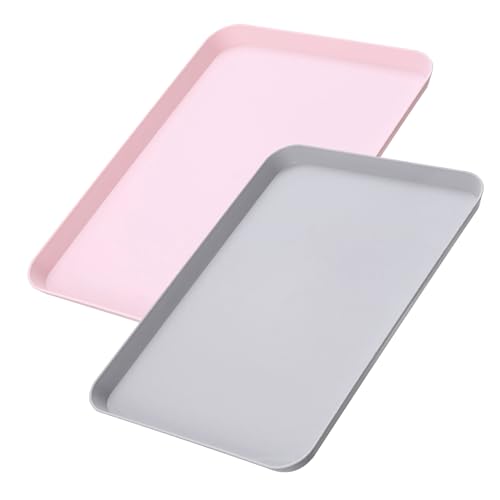 Zfseyuh Rechteckig Kleines Tablett 2 Stück Tablett Serviertablett Kunststoff Plastiktablett Tee Servierplatte Kaffeetablett für Küche Café Hotel 23 * 30.5cm (Rosa, Grau) von Zfseyuh