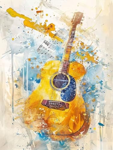 Diamond Painting Gitarre Diamond Painting Bilder Kinder, Musikinstrument Diamond Painting Erwachsene XXL 50x70cm, 5D Diamond Art Stickerei Kreuzstich Basteln Diamond Painting, Home Wanddekoration von Zgcoyeo