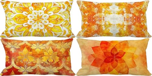 Gebranntes Orange Kissenbezug 30x50 4er Set Outdoor Kissen Weich Sofakissen Blume Zierkissenbezüge mit Verdeckter Reißverschluss für Terrasse Garten Bank Schlafzimmer Deko Wohnzimmer Geschenke 26u-4 von Zgcoyeo