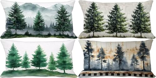 Grün Kissenbezug 40x80 4er Set Outdoor Kissen Wasserfest Leinen Sofakissen Baum Zierkissenbezüge mit Verdeckter Reißverschluss für Terrasse Garten Bank Schlafzimmer Deko Wohnzimmer Geschenke 41w-4 von Zgcoyeo