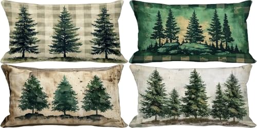Grün Kissenbezug 60x80 4er Set Outdoor Kissen Wasserfest Leinen Sofakissen Baum Zierkissenbezüge mit Verdeckter Reißverschluss für Terrasse Garten Bank Schlafzimmer Deko Wohnzimmer Geschenke 34r-C von Zgcoyeo