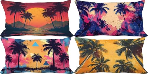 Landschaft Kissenbezug 40x70 4er Set Outdoor Kissen Weich Sofakissen Modern und schlicht Zierkissenbezüge mit Verdeckter Reißverschluss für Terrasse Garten Schlafzimmer Deko Wohnzimmer Geschenke 27j-7 von Zgcoyeo