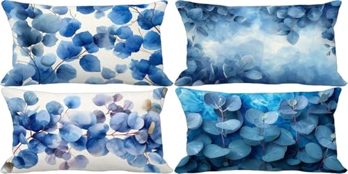 Marineblau Kissenbezug 40x70 4er Set Outdoor Kissen Weich Sofakissen Blatt Zierkissenbezüge mit Verdeckter Reißverschluss für Sommer Terrasse Garten Bank Schlafzimmer Deko Wohnzimmer Geschenke 27u-A von Zgcoyeo