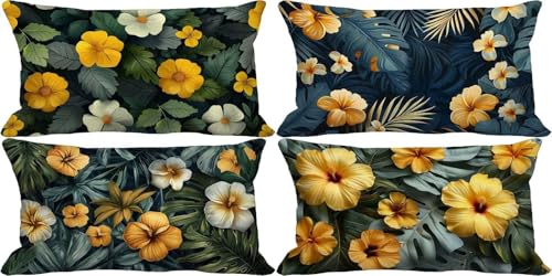 Nordeuropa Kissenbezug 70x90 4er Set Outdoor Kissen Weich Sofakissen Blume Zierkissenbezüge mit Verdeckter Reißverschluss für Sommer Terrasse Garten Bank Schlafzimmer Deko Wohnzimmer Geschenke 32e-2 von Zgcoyeo