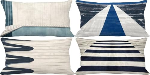 Outdoor Kissenbezug 30x50 4er Set Nordeuropa Kissenbezug Outdoor Wasserfest Leinen Sofakissen Modern und schlicht Muster Design Zierkissenbezüge Sommer Herbst Terrasse Garten Bank Deko Wohnzimmer m5-V von Zgcoyeo