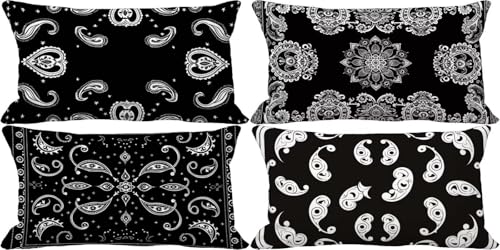 Outdoor Kissenbezug 30x50 4er Set Schwarz und Weiß Kissenbezug Outdoor Wasserfest Leinen Sofakissen Nordeuropa Muster Design Zierkissenbezüge, Sommer Herbst Terrasse Garten Bank Deko Wohnzimmer w8-4 von Zgcoyeo