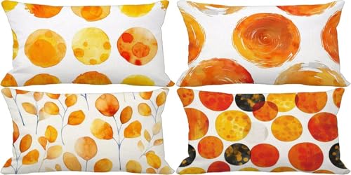 Outdoor Kissenbezug 40x70 4er Set Gebranntes Orange Kissenbezug Outdoor Wasserfest Leinen Sofakissen Geometrie Muster Design Zierkissenbezüge, Sommer Herbst Terrasse Garten Bank Deko Wohnzimmer l6-5 von Zgcoyeo