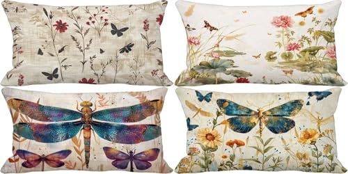 Outdoor Kissenbezug 40x80 4er Set Retro Kissenbezug Outdoor Weich Sofakissen Schmetterling Muster Design Zierkissenbezüge für Sommer Herbst Terrasse Garten Bench Auto Deko Wohnzimmer Geschenke v5-6 von Zgcoyeo