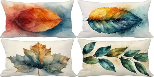 Outdoor Kissenbezug 50x70 4er Set Modern und schlicht Kissenbezug Outdoor Weich Sofakissen Blatt Muster Design Zierkissenbezüge für Sommer Herbst Terrasse Garten Bench Deko Wohnzimmer Geschenke a15-2 von Zgcoyeo