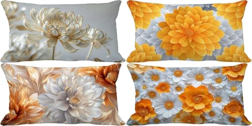 Outdoor Kissenbezug 50x80 4er Set Gelb Kissenbezug Outdoor Weich Sofakissen Herbst Muster Design Zierkissenbezüge für Sommer Herbst Terrasse Garten Bank Auto Deko Wohnzimmer, Geschenke für Frauen y4-U von Zgcoyeo