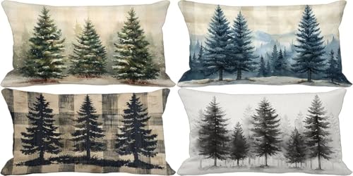 Retro Kissenbezug 30x50 4er Set Outdoor Kissen Wasserfest Leinen Sofakissen Baum Zierkissenbezüge mit Verdeckter Reißverschluss für Terrasse Garten Bank Schlafzimmer Deko Wohnzimmer Geschenke 29v-F von Zgcoyeo