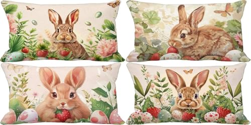 Retro Kissenbezug 50x70 4er Set Outdoor Kissen Wasserfest Leinen Sofakissen Tier Zierkissenbezüge mit Verdeckter Reißverschluss für Terrasse Garten Bank Schlafzimmer Deko Wohnzimmer Geschenke 47d-X von Zgcoyeo