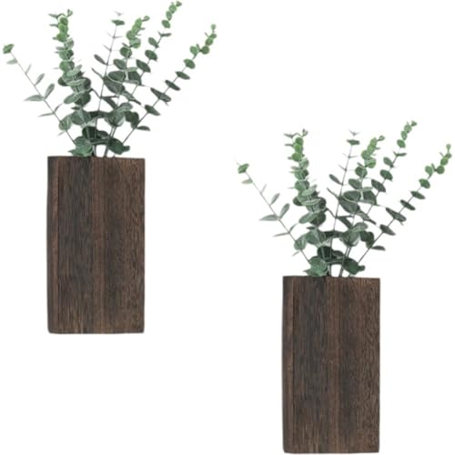 Zghhc 2er-Pack Wandvasen Aus Holz Künstlichem Eukalyptus-pflanzgefäß, Bauernhaus-wandbehang, Getrocknete Blumen, Pflanzgefäß Für Wohnzimmer Und Schlafzimmer von Zghhc
