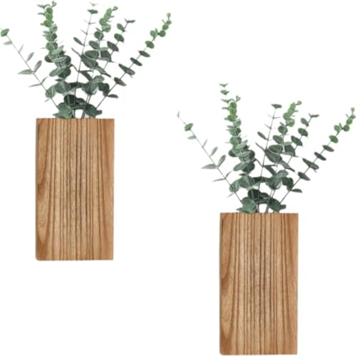 Zghhc 2er-Pack Wandvasen Aus Holz Künstlichem Eukalyptus-pflanzgefäß, Bauernhaus-wandbehang, Getrocknete Blumen, Pflanzgefäß Für Wohnzimmer Und Schlafzimmer von Zghhc