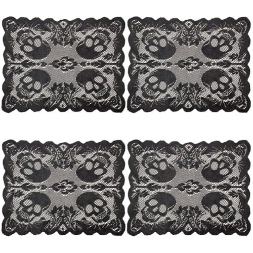 Zghhc 4 Stück Skelett Rechteckiges Tischset Halloween Tischsets Spitzenuntersetzer Hitzebeständige Tischsets Halloween Küchendekoration von Zghhc