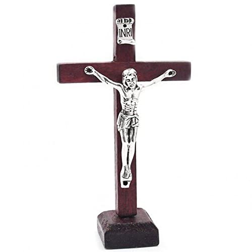 Zghhc Mini Holz Jesus Kreuz Kruzifix Wandkreuz Statue Figur Barock Kreuzigung Katholischer Jesus Desktop Ornament Christliche Heimdekoration von Zghhc
