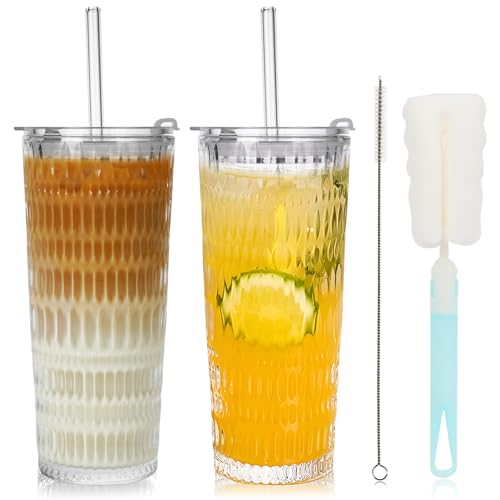 ZgoEC 520ml Eiskaffee Gläser mit Deckel und Strohhalm: 2pcs Glasbecher Hitzebeständig, Wiederverwendbar Trinkglas für Kaffee & Milchshakes, Tumbler Becher für Zuhause & Partys, Spülmaschinenfest ZgoEC 520ml Eiskaffee Gläser mit Deckel und Strohhalm: 2pcs Glasbecher Hitzebeständig, Wiederverwendbar Trinkglas für Kaffee & Milchshakes, Tumbler Becher für Zuhause & Partys, Spülmaschinenfest von ZgoEC