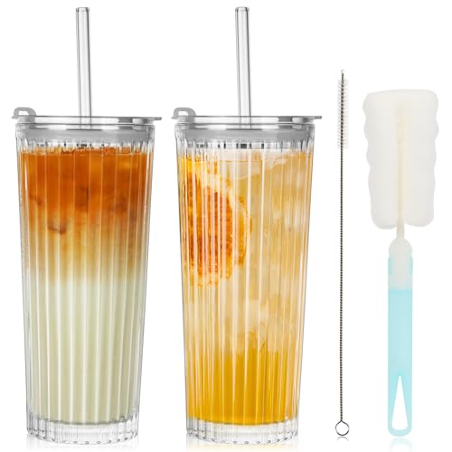 ZgoEC 520ml Glasbecher mit Deckel und Strohhalm: 2pcs Eiskaffee Gläser Hitzebeständig, Gerippte Trinkglas für Kaffee & Smoothie, Tumbler Becher für Haushalt & Büro, Spülmaschinenfest, Geschenk ZgoEC 520ml Glasbecher mit Deckel und Strohhalm: 2pcs Eiskaffee Gläser Hitzebeständig, Gerippte Trinkglas für Kaffee & Smoothie, Tumbler Becher für Haushalt & Büro, Spülmaschinenfest, Geschenk von ZgoEC