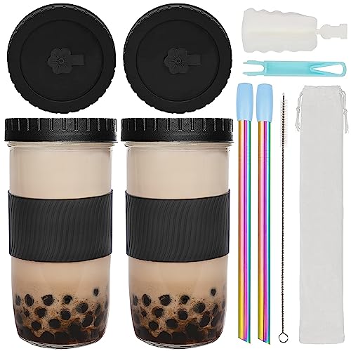 ZgoEC 730ml Bubble Tea Becher mit Deckel und Strohhlam, 2er Auslaufsicher Bubble Tea Gläser, Wiederverwendbare Trinkglas Tumbler Cup Eiskffee Becher, Schwarze Smoothie Becher Trinkbecher mit Stohhalm ZgoEC 730ml Bubble Tea Becher mit Deckel und Strohhlam, 2er Auslaufsicher Bubble Tea Gläser, Wiederverwendbare Trinkglas Tumbler Cup Eiskffee Becher, Schwarze Smoothie Becher Trinkbecher mit Stohhalm von ZgoEC