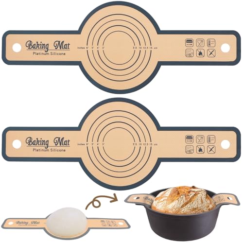 ZgoEC Silikon Backmatte für Dutch Oven: 2er Set Wiederverwendbare Teigmatte mit Langer Griffe, Antihaft & Rutschfefst & Spülmaschinenfest, Backmatte Brot für Küche Backofen (Oval Dunkelgrau) von ZgoEC