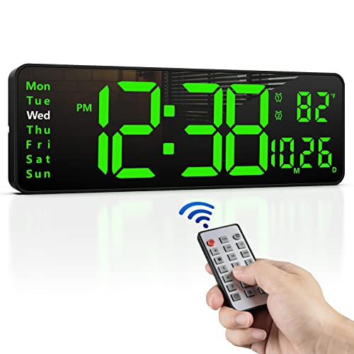 Zgrmbo Wanduhr Digital - 16'' Große Digitale Wanduhr für Wohnzimmer, Fernbedienung, 10 Helligkeitsstufen automatisch dimmbar, Zeitschaltuhr, 12/24, für Wohnzimmer/Fitnessstudio/Laden/Büro Dekoration von Zgrmbo