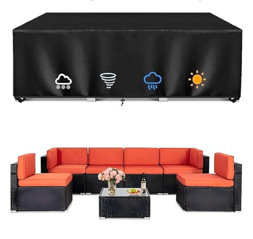 Abdeckung Gartenmöbel Winterfest, Gartenmöbel Abdeckung Wasserdicht Winddicht Staubdicht Anti-UV 1776D Oxford Gewebe Plane für Gartenmöbel, Rechteckige für Gartentisch Möbelset 255x130x75cm von Zhadongli Art