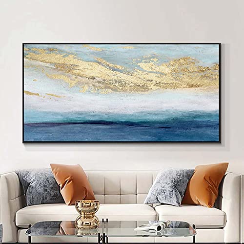 Abstrakte Gold-Leinwand-Kunstmalerei, goldene Gemälde, Wandbilder, große Kunstwerke für Wohnzimmer, Heimdekoration, 60 x 120 cm (24 x 47 Zoll) mit Rahmen von Zhadongli Art