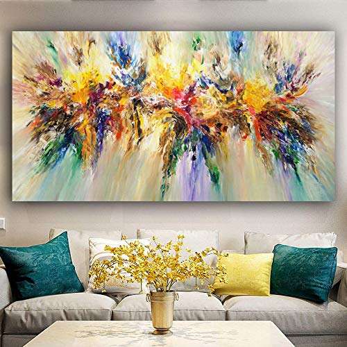 Abstrakte bunte Bilder auf Leinwand, Blumen, Poster, Drucke, Wandkunst, Wohnzimmer, Heimdekoration, Gemälde, Kunstwerk, 50 x 100 cm, Rahmenlos von Zhadongli Art