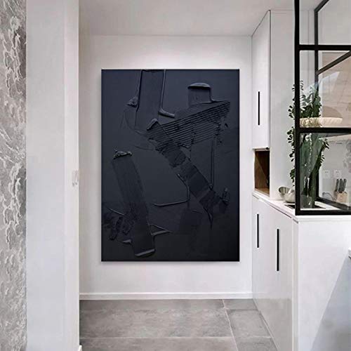 Abstraktes Gemälde auf Leinwand, großes Zuhause, Wandkunst, moderne, minimalistische Kunstdrucke, strukturierte schwarze Kunst, Wandbilder, Dekor, 80 x 110 cm (31 x 63 Zoll) mit Rahmen von Zhadongli Art