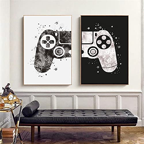 Zhadongli Art Gaming Room Leinwand Gemälde Gamepad Abstrakte Poster und Drucke Wandkunst Bilder Gamer Geschenk Jungen Kinderzimmer Dekor 50x70cm (20x28in) x2 Rahmenlos von Zhadongli Art